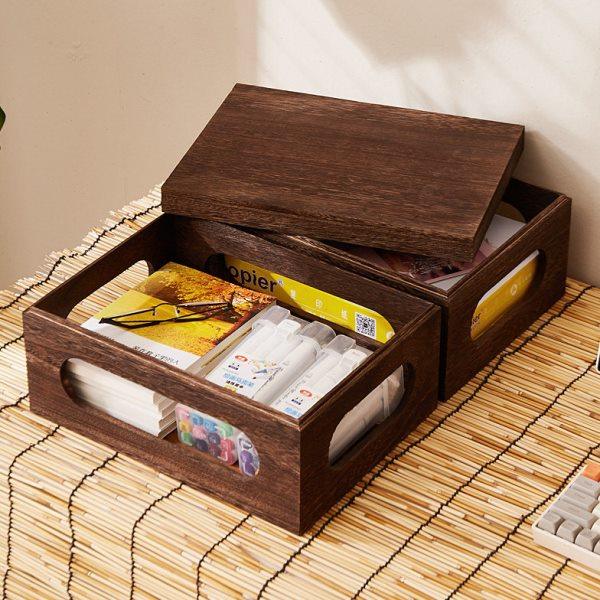 实木木盒桌面带盖储物箱杂物整理收纳盒筐套盒置物架镂空办公CD盒,淘宝优惠券,粉丝福利购,淘宝优惠卷