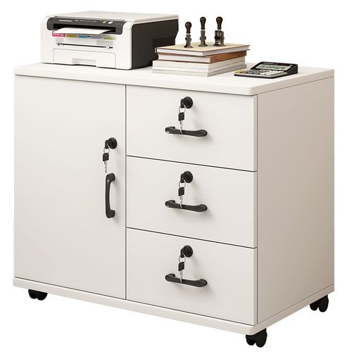 整装文件柜办公室实木带锁柜移动收纳柜抽屉柜带轮桌下储物柜矮柜 - 图2