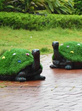 别墅庭花院园装饰户外仿真动物摆植8367乌绒绿植草皮龟园林件景观