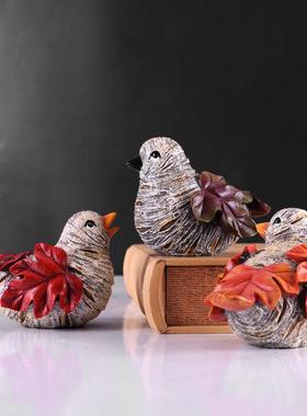 一家三口套三枫叶鸟桌面树脂工艺品摆件电视柜酒柜玄关书桌装饰品