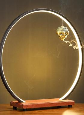 家居摆件L木ED灯圈实底座装玄关室24031202内装饰倒软香莲心流炉