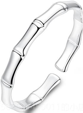 高档9999纯银女纯银开口竹节银镯子镯足饰品银手环手刻字简约送女