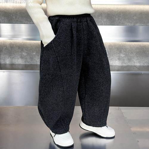 2025加绒弯刀裤2025冬季新款韩版男童冬装羊羔绒裤子宝宝一条过冬 - 图1