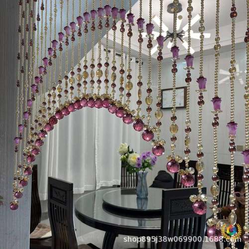 F$p$pb*&?水晶珠帘厨房门帘家用款免打新孔珠门帘加酒红色密聚宝 - 图0