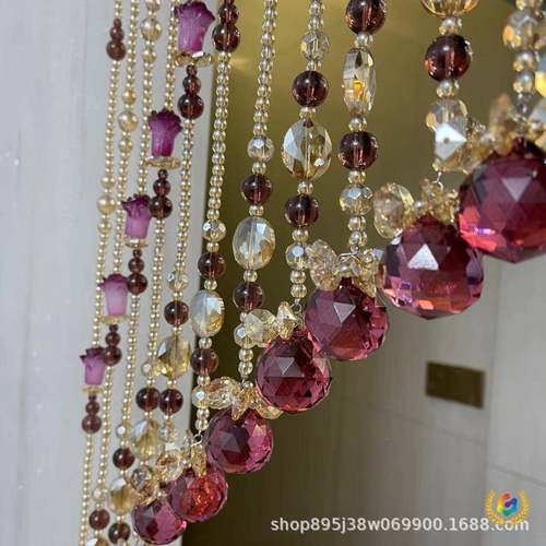 F$p$pb*&?水晶珠帘厨房门帘家用款免打新孔珠门帘加酒红色密聚宝 - 图2