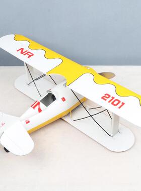 复古双摆翼飞机模型金属手工拍制作创双翼飞机意饰客厅儿童房件装