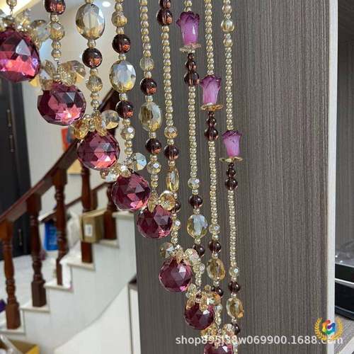 F$p$pb*&?水晶珠帘厨房门帘家用款免打新孔珠门帘加酒红色密聚宝 - 图3