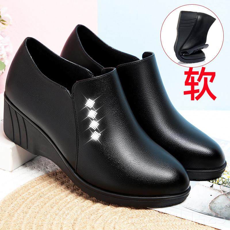 高档妈妈鞋春子女真皮秋款新单鞋粗跟平底中年女鞋舒皮适款百搭中,淘宝优惠券,粉丝福利购,淘宝优惠卷