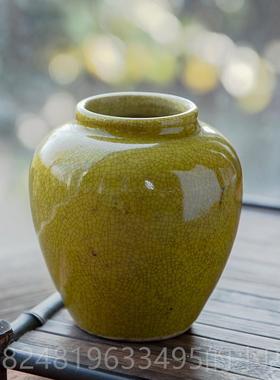 新款罐景德陶瓷哥釉釉水培罐子古玩收藏摆黄件老厂货工艺覆古茶叶