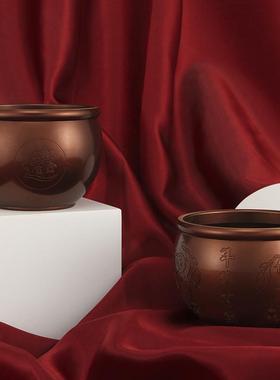 铜缸 装饰摆件礼品烟灰缸纯黄铜百福缸聚宝盆全黄铜招财米缸