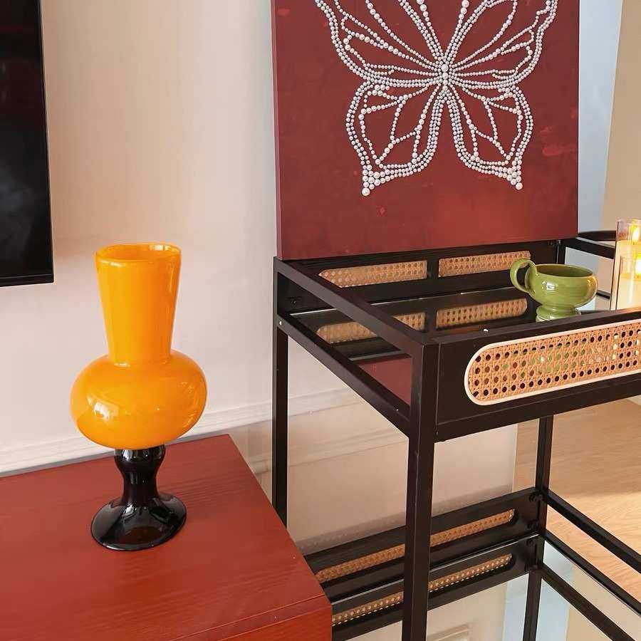 橙色复古新中式高脚花瓶中古风琉璃软装摆件鲜花百合水养玻璃花器,淘宝优惠券,粉丝福利购,淘宝优惠卷