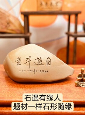 刻字石头励志摆件新疆哈密泥石花盆鱼缸茶台桌面摆件礼物治愈高级