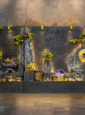 水幕墙流水喷泉室内客厅玄关公司办公室鱼池摆件假山落地加湿景观