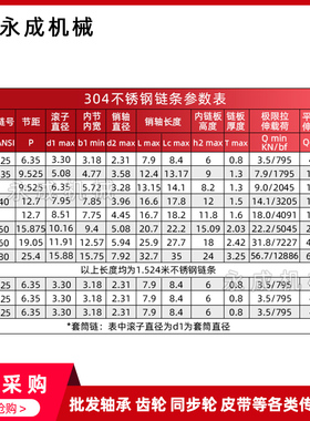 工业链条304不锈钢链条06B-1 3分链条1.524米/条 节距9.525 160节