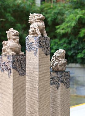 中式仿石雕拴马桩户外别墅门口庭院花园布置装饰招财貔貅麒麟摆件