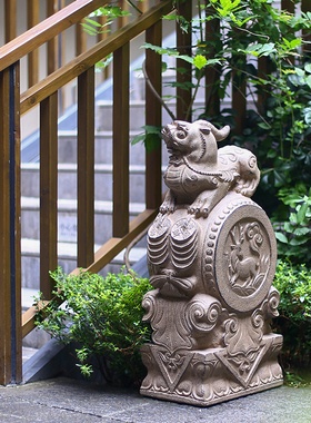 家用别墅庭院装饰摆件招财镇宅貔貅麒麟仿石门墩抱鼓石门口工艺品