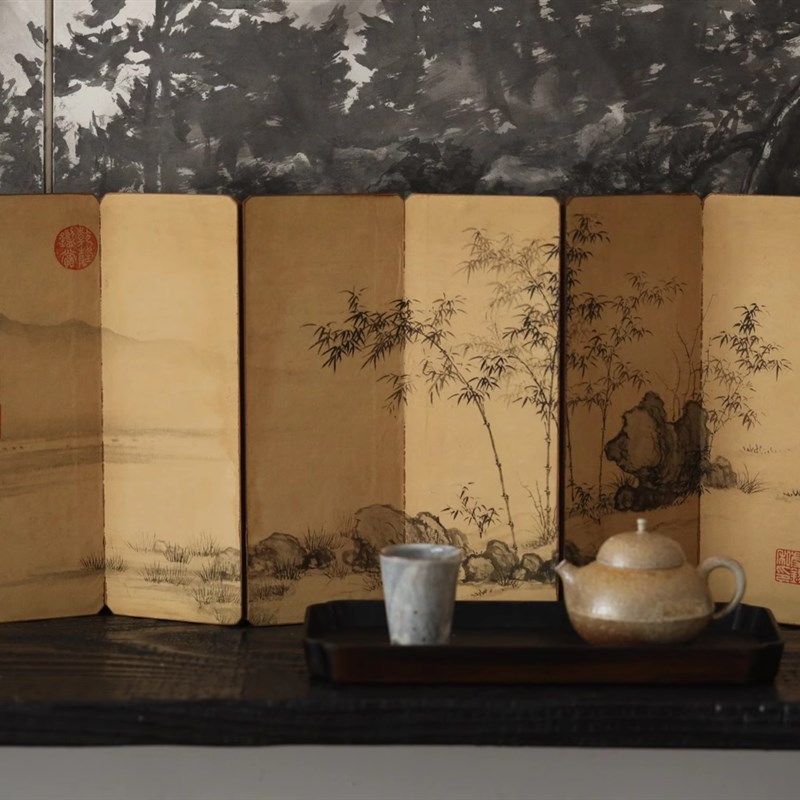 画屏艺术中式国画装饰品小屏风茶室会所文玩桌面摆件山水竹石礼品,淘宝优惠券,粉丝福利购,淘宝优惠卷