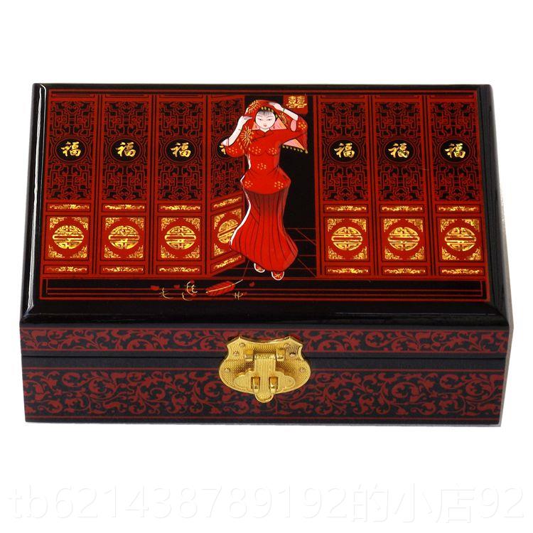 高档平遥推光漆婚结小首饰盒三金红色木器彩质礼梳妆盒中式高档复 - 图2