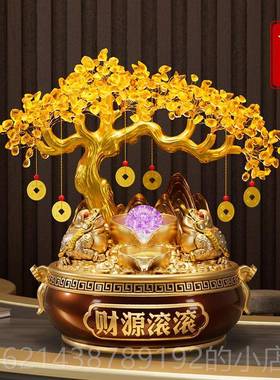高档发财摆件客厅金礼蟾财源滚发光流水办公室装饰品工艺树品滚摆