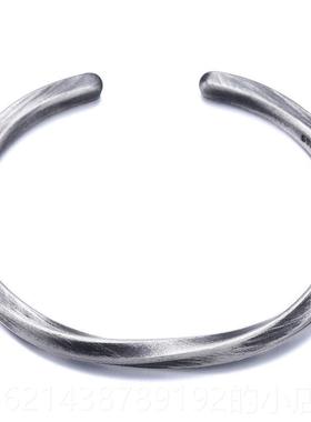 高档纯手礼镯子男女9乌99莫比斯古法白银手银环情侣开口刻字情人