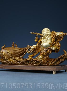 正品铜欣祥 黄摆弥勒摆件 佛布袋弥勒佛设客铜厅办公室开业礼品工