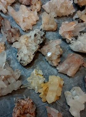 天然白水晶簇共生矿红胶花小矿标摆件教学消磁原石奇石