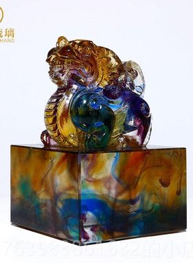 高档琉璃摆件面貔貅章定印制生日礼物办公板室老桌装饰品商务开业