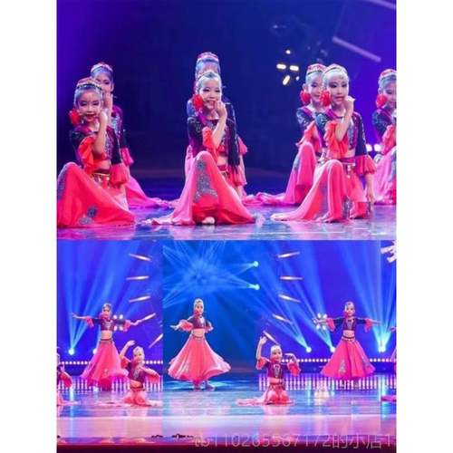 新款维吾族小小古丽蹈服克少数民族服装孜力古舞丽儿童演服出铃铛 - 图0