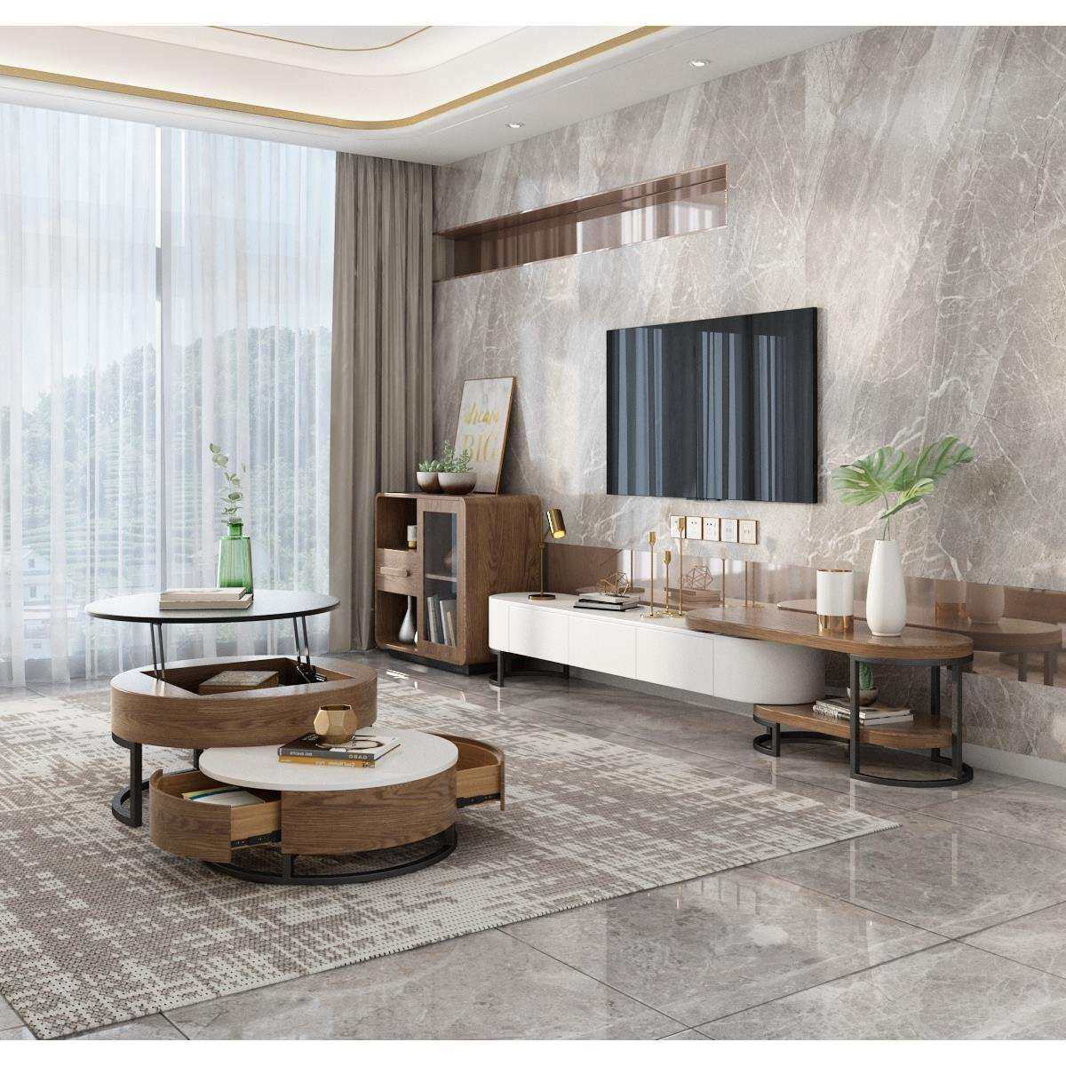 岩板茶几电视柜组合套装客厅家用简约现代小户型轻奢可伸缩茶几桌,淘宝优惠券,粉丝福利购,淘宝优惠卷