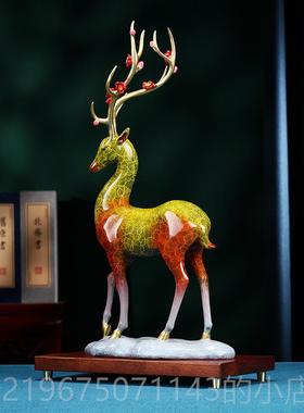 高档铜欣祥彩铜九鹿梅花鹿色摆礼件家装饰品客厅玄关办居公室开业