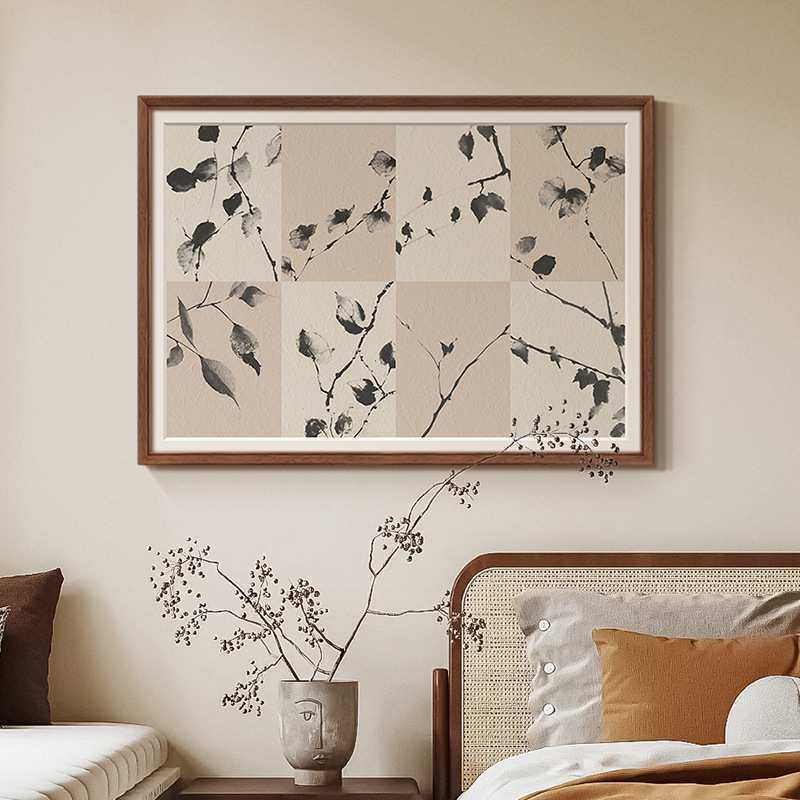 新中式肌理画客厅装饰画沙发背景墙挂画餐厅卧室水墨植物画中古风,淘宝优惠券,粉丝福利购,淘宝优惠卷