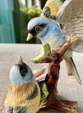 方亚丹青风韵手工鸟陶瓷摆件家居饰品电视柜玄关摆件动物摆件礼品