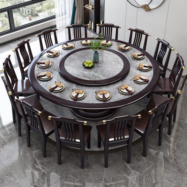 圆形大理石餐桌新中式实木圆桌家用岩板圆餐桌带电磁炉简约大圆桌,淘宝优惠券,粉丝福利购,淘宝优惠卷