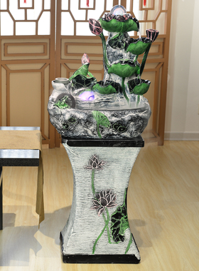 新中式荷花风生水起桌面流水摆件客厅办公室循环水鱼缸开业乔迁礼