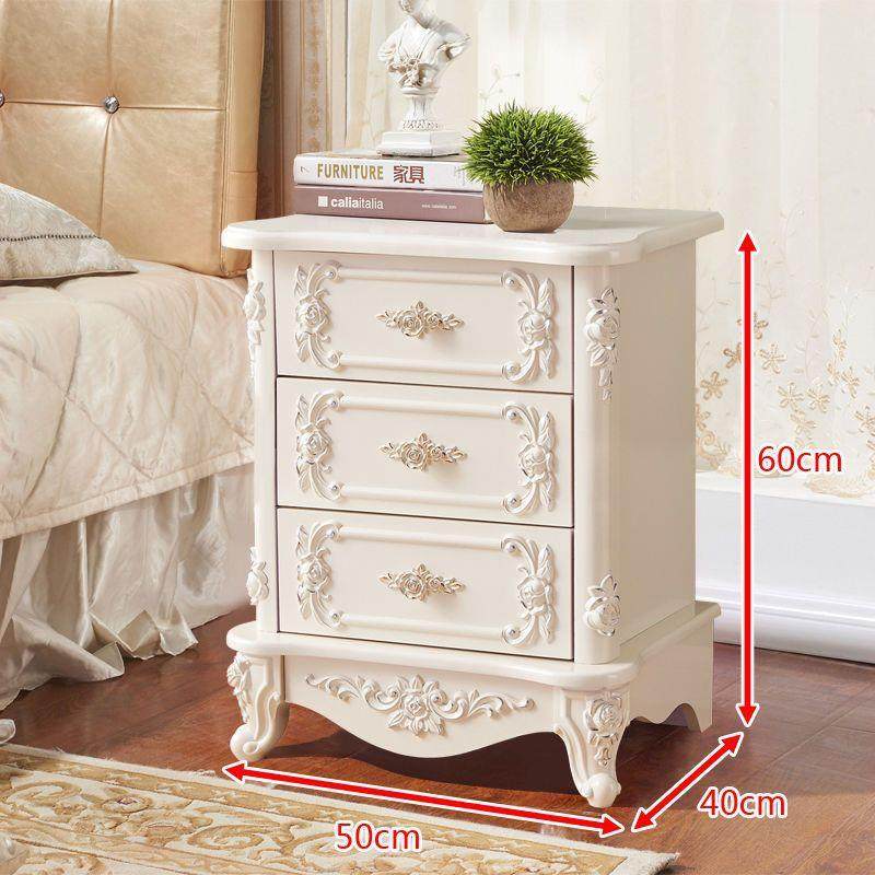 欧式床头柜烤漆床头柜欧美风奶油色雕花描金卧室收纳床边柜大容量,淘宝优惠券,粉丝福利购,淘宝优惠卷