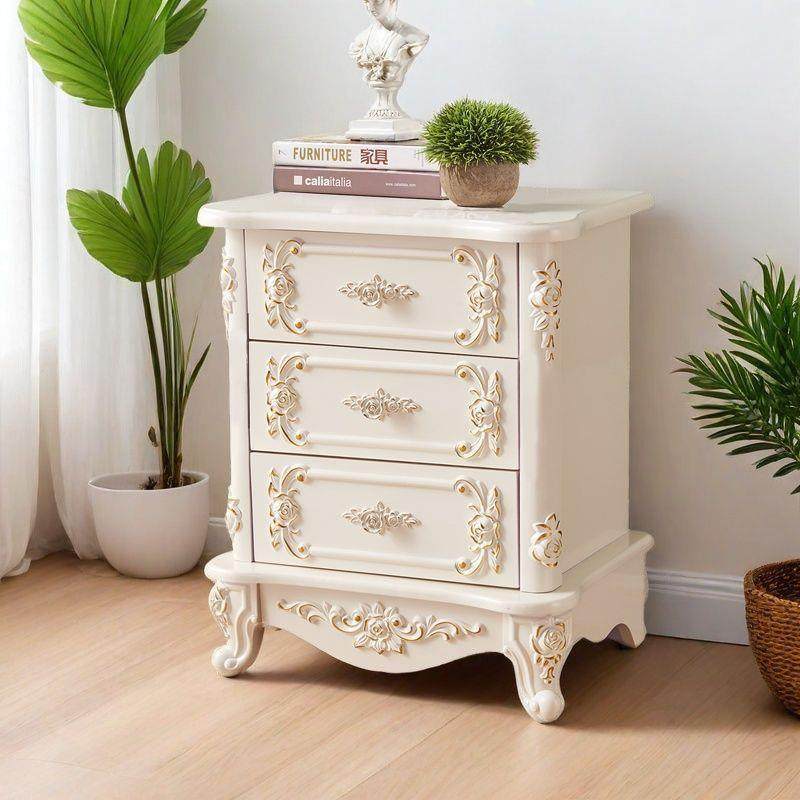 欧式床头柜烤漆床头柜欧美风奶油色雕花描金卧室收纳床边柜大容量,淘宝优惠券,粉丝福利购,淘宝优惠卷