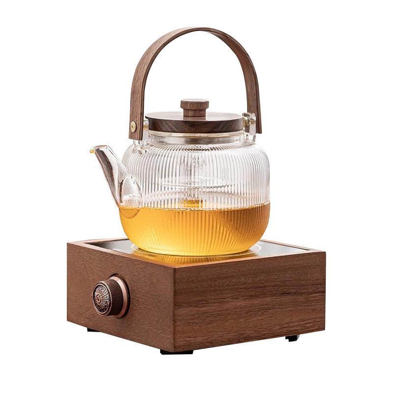 电陶炉胡桃木方炉围炉煮茶家用养生蒸煮花茶玻璃茶壶茶杯器具套装,淘宝优惠券,粉丝福利购,淘宝优惠卷