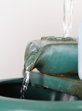 中式陶瓷鱼缸循环大号桌面喷泉家居装饰摆件流水器造景配件陶罐