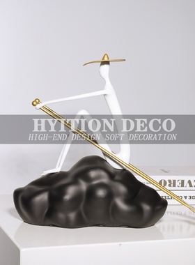 新中式创意划船人物雕塑摆件样房客厅茶几卧室书房隔断软装饰品