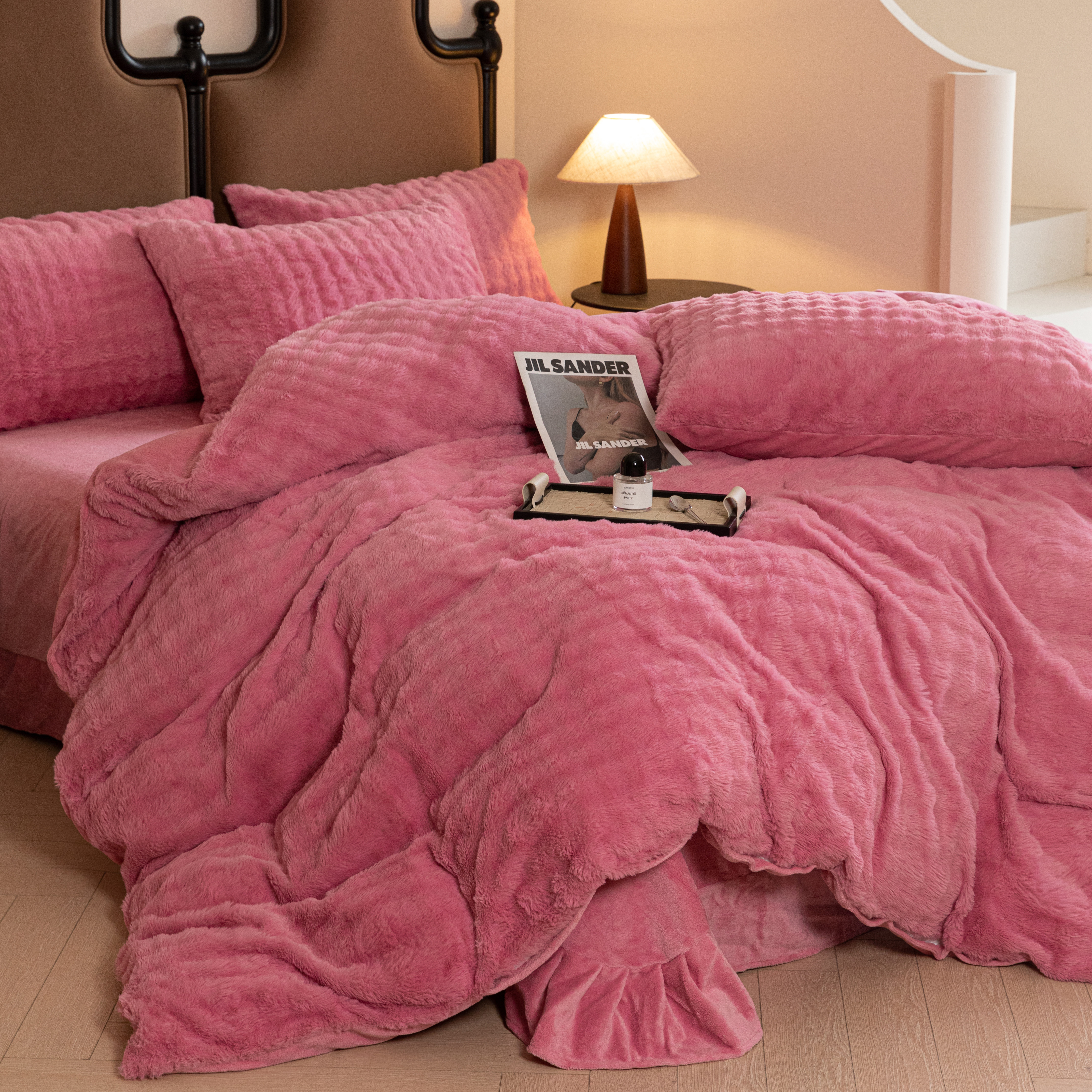 无印独白冬季兔绒雕花绒AB面四件套床单双人被套加厚四件套XL