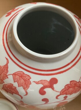 红色带盖花物罐艺术陶瓷储瓶摆件客电干花插花器厅视柜装饰陶罐