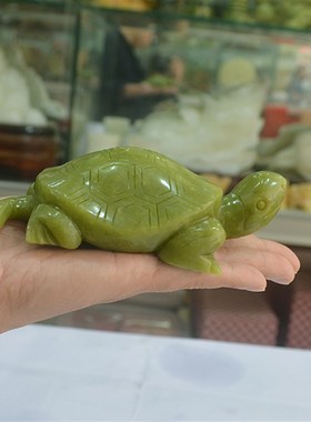 天然玉石纯手工青工抛光乌龟摆桌玉艺品客厅家居玄关书件书柜前台
