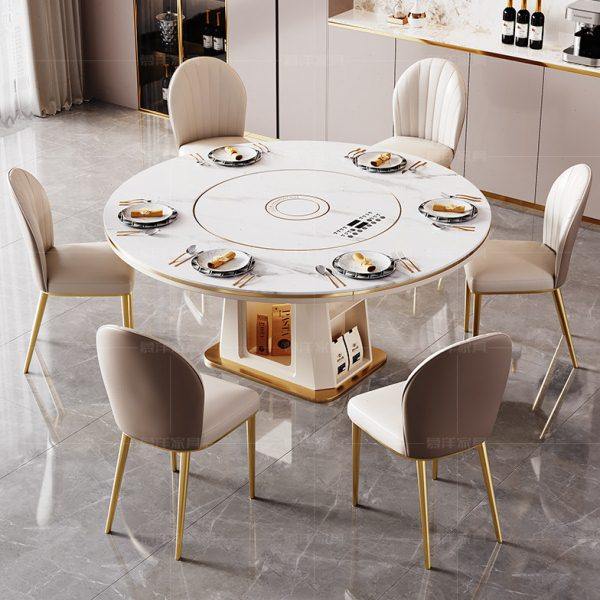 2023新款岩板餐桌椅组合轻奢现代简约多功能方圆两用伸缩带电磁炉,淘宝优惠券,粉丝福利购,淘宝优惠卷