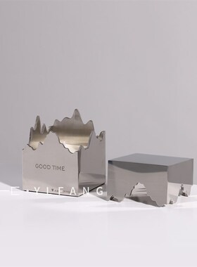 一匚现代锈约几何体山峰不简钢香薰 样卧间售楼处会所板室摆件