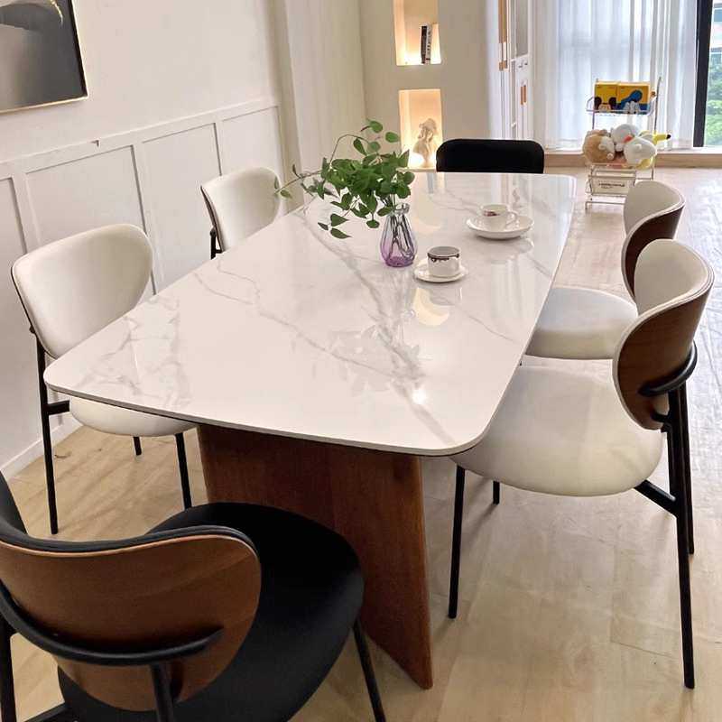 法式奶油复古黑胡桃色实木岩板餐桌椅组合侘寂风长方形小户型餐桌,淘宝优惠券,粉丝福利购,淘宝优惠卷