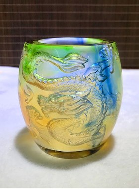 琉璃双龙戏珠祥龙笔筒摆件高档店铺办公室桌面实用摆设送老板礼物