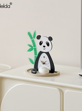 Mandelda熊猫创意桌面时钟摆件客厅玄关装饰品电视柜摆台式座钟表