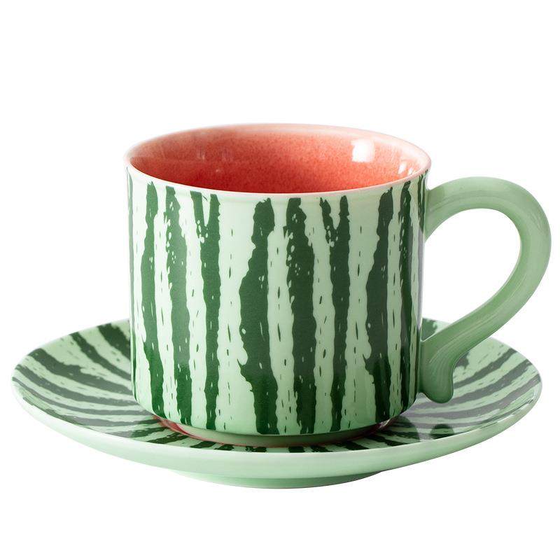 西瓜咖啡杯室内外创意清新家用下午茶杯碟陶瓷简约可爱泡茶杯茶具,淘宝优惠券,粉丝福利购,淘宝优惠卷