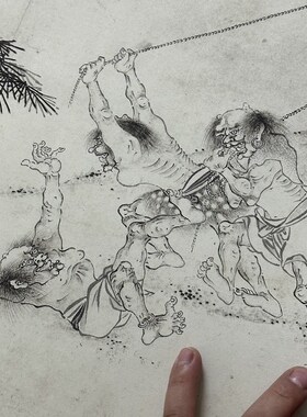 李公麟百佛来朝图复古书画工笔白描罗汉国画真迹微喷仿古手卷装饰