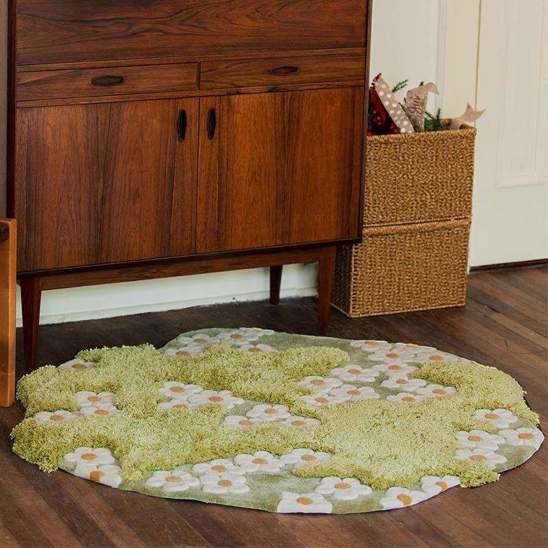 Daisies all over the floor pure handmade art style living room bedroom personalized pastoral style carpet high-end light luxury balcony bay window mat